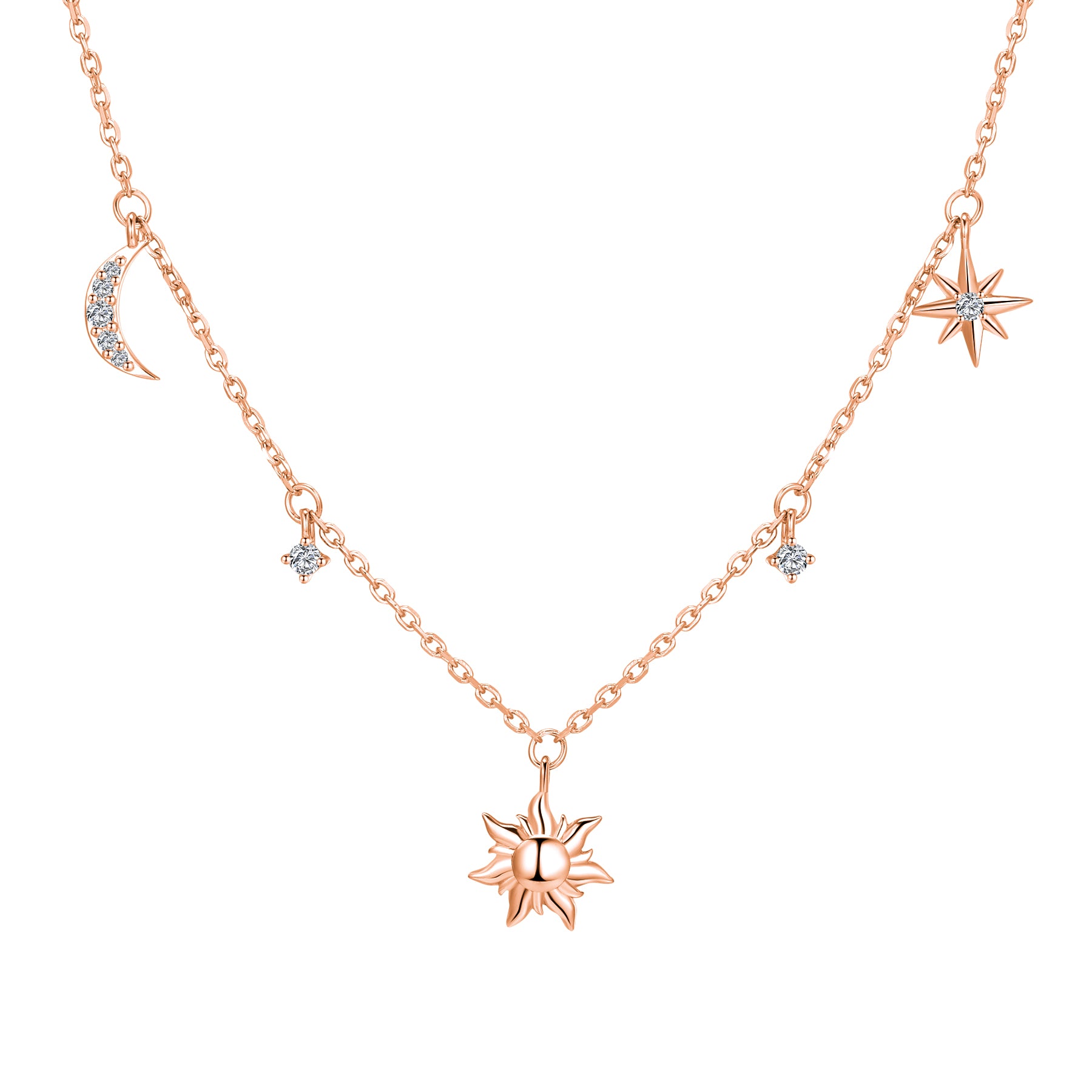 Collier Charms Soleil Lune et Étoiles Sterling Argent